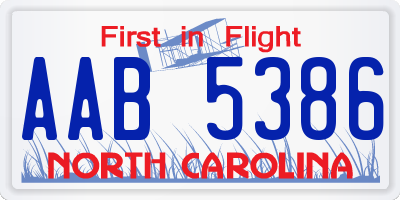 NC license plate AAB5386