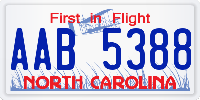 NC license plate AAB5388