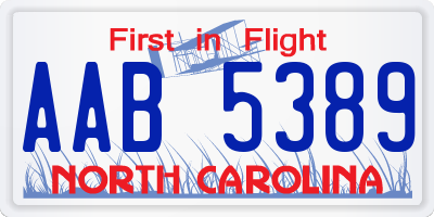 NC license plate AAB5389