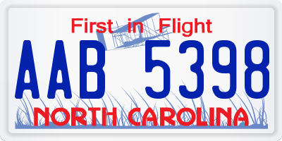 NC license plate AAB5398