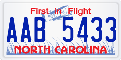 NC license plate AAB5433