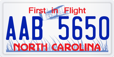 NC license plate AAB5650