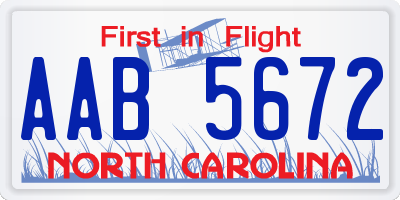 NC license plate AAB5672