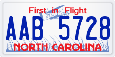NC license plate AAB5728
