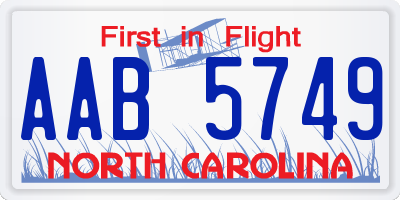 NC license plate AAB5749