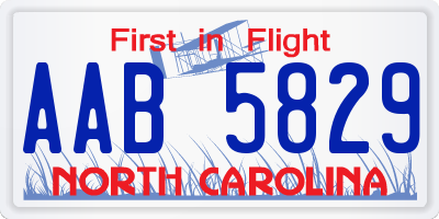 NC license plate AAB5829