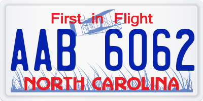 NC license plate AAB6062