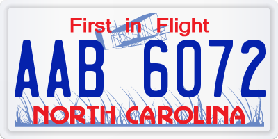 NC license plate AAB6072