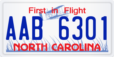 NC license plate AAB6301