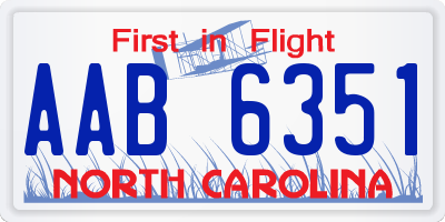 NC license plate AAB6351