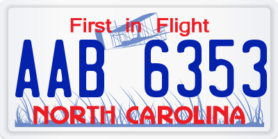 NC license plate AAB6353