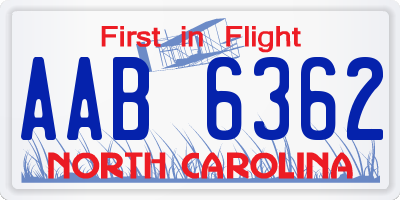 NC license plate AAB6362