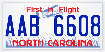 NC license plate AAB6608