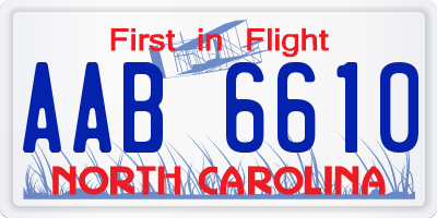 NC license plate AAB6610