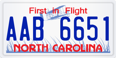 NC license plate AAB6651