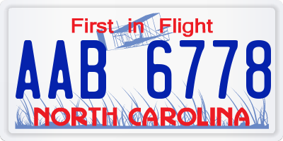 NC license plate AAB6778