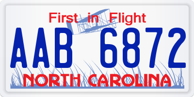 NC license plate AAB6872