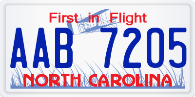 NC license plate AAB7205