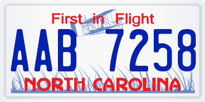 NC license plate AAB7258