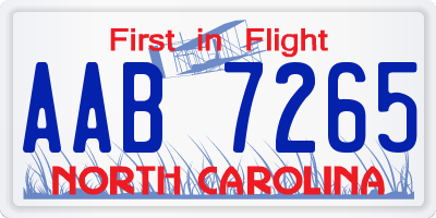 NC license plate AAB7265