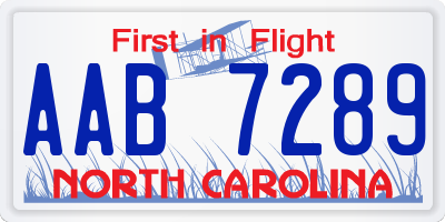 NC license plate AAB7289