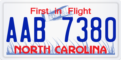 NC license plate AAB7380