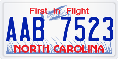 NC license plate AAB7523