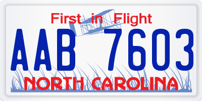 NC license plate AAB7603