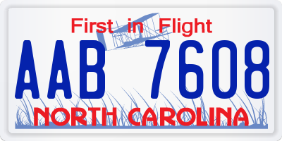NC license plate AAB7608