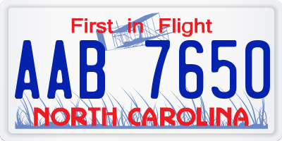 NC license plate AAB7650