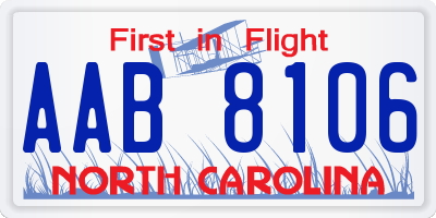 NC license plate AAB8106