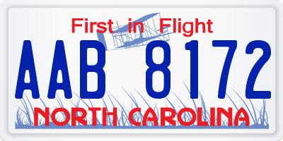 NC license plate AAB8172