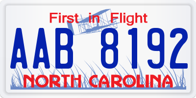 NC license plate AAB8192
