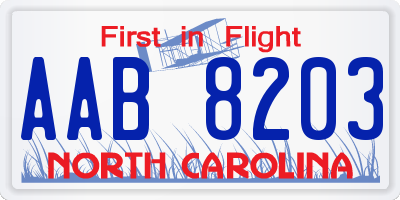 NC license plate AAB8203