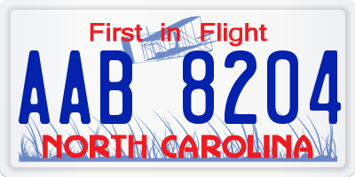NC license plate AAB8204