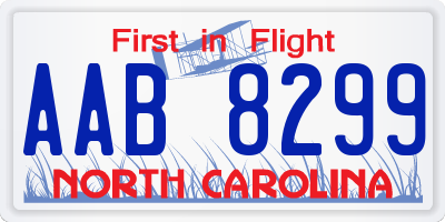 NC license plate AAB8299
