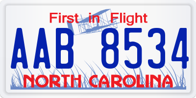 NC license plate AAB8534