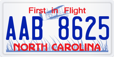 NC license plate AAB8625