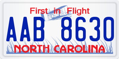 NC license plate AAB8630