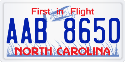 NC license plate AAB8650