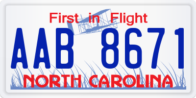 NC license plate AAB8671