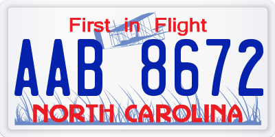 NC license plate AAB8672