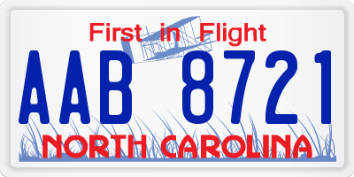 NC license plate AAB8721