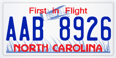 NC license plate AAB8926