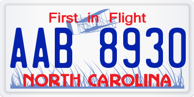 NC license plate AAB8930