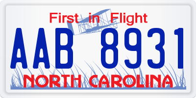 NC license plate AAB8931