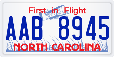 NC license plate AAB8945