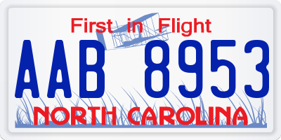 NC license plate AAB8953