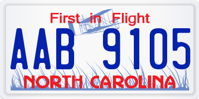 NC license plate AAB9105