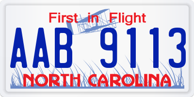 NC license plate AAB9113